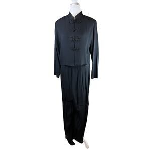 Vintage Pantsuit 2 Piece Mandarin Collar Black Size 12 Made in USA